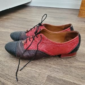 Red and Black Snakeskin Lace Up Oxfords